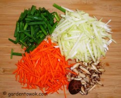 Chayote, carrots, Chinesse mushrooms scallion greens